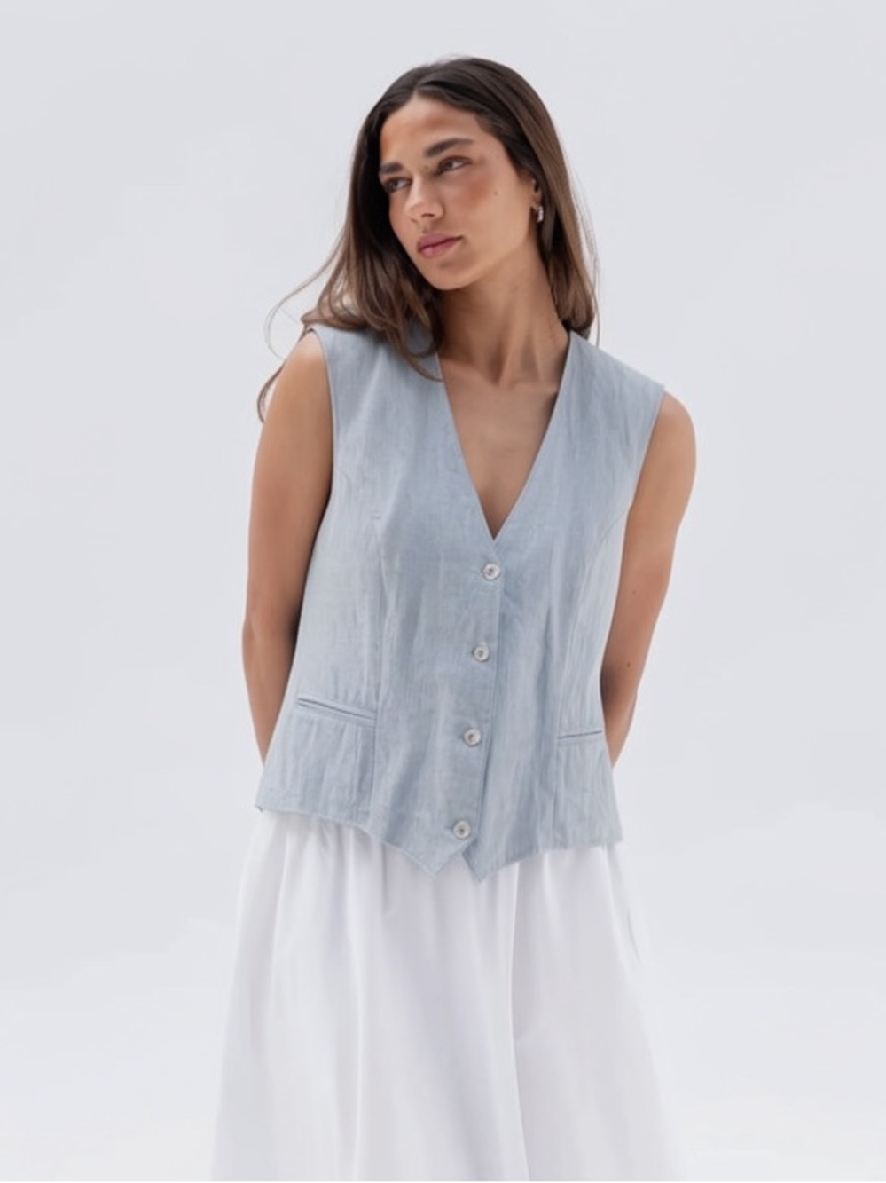 VTG Tailored Vest Cinch Back Pinstripe Waistcoat Striped Back Academia Cotton